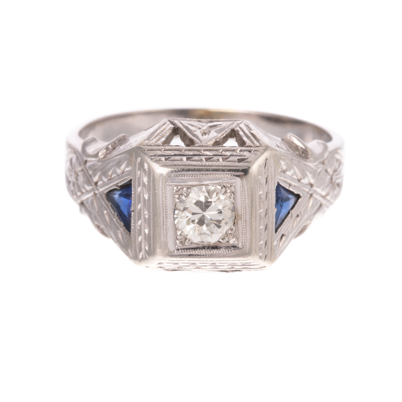 AN 18K WHITE GOLD DIAMOND & SAPPHIRE