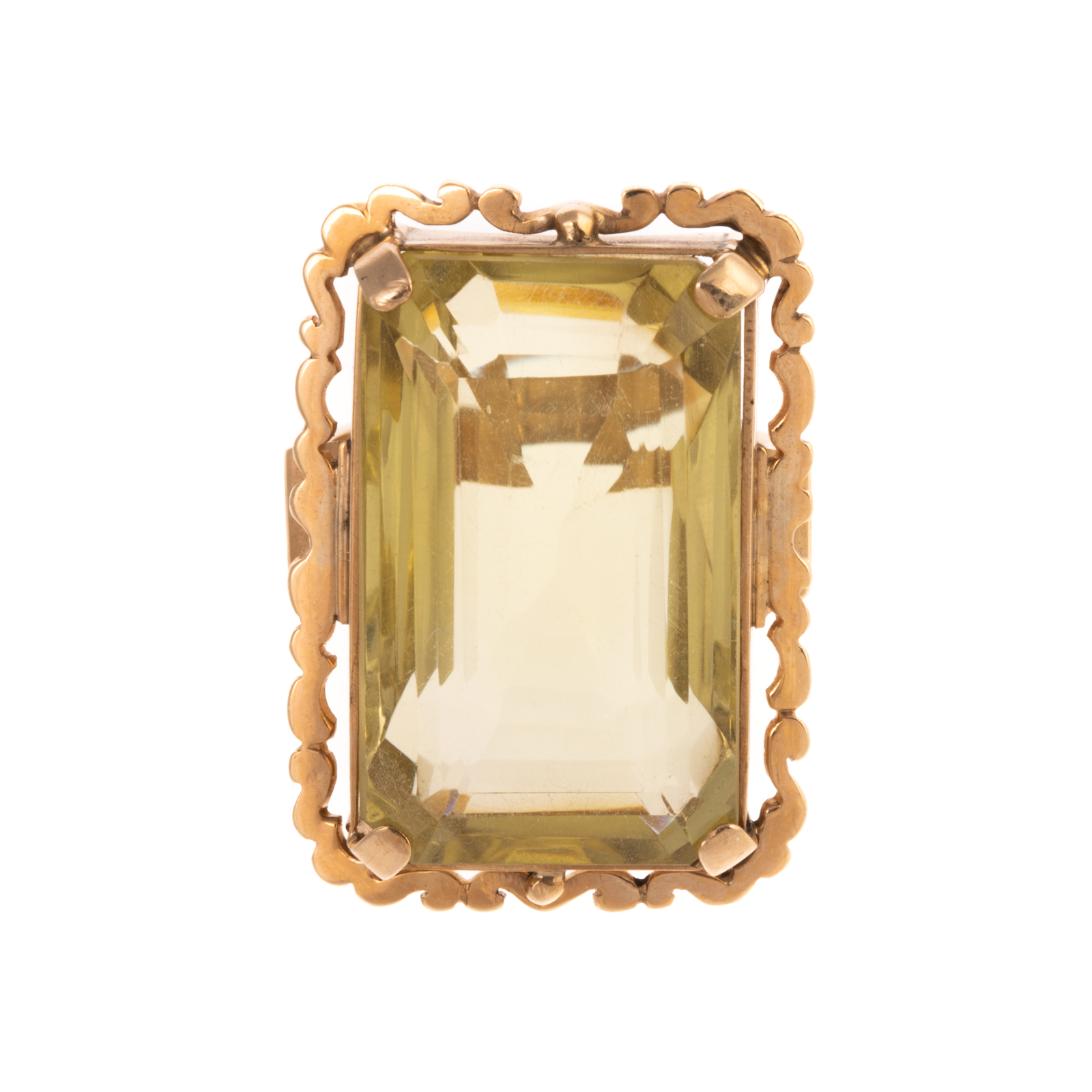 A CITRINE STATEMENT RING IN 14K