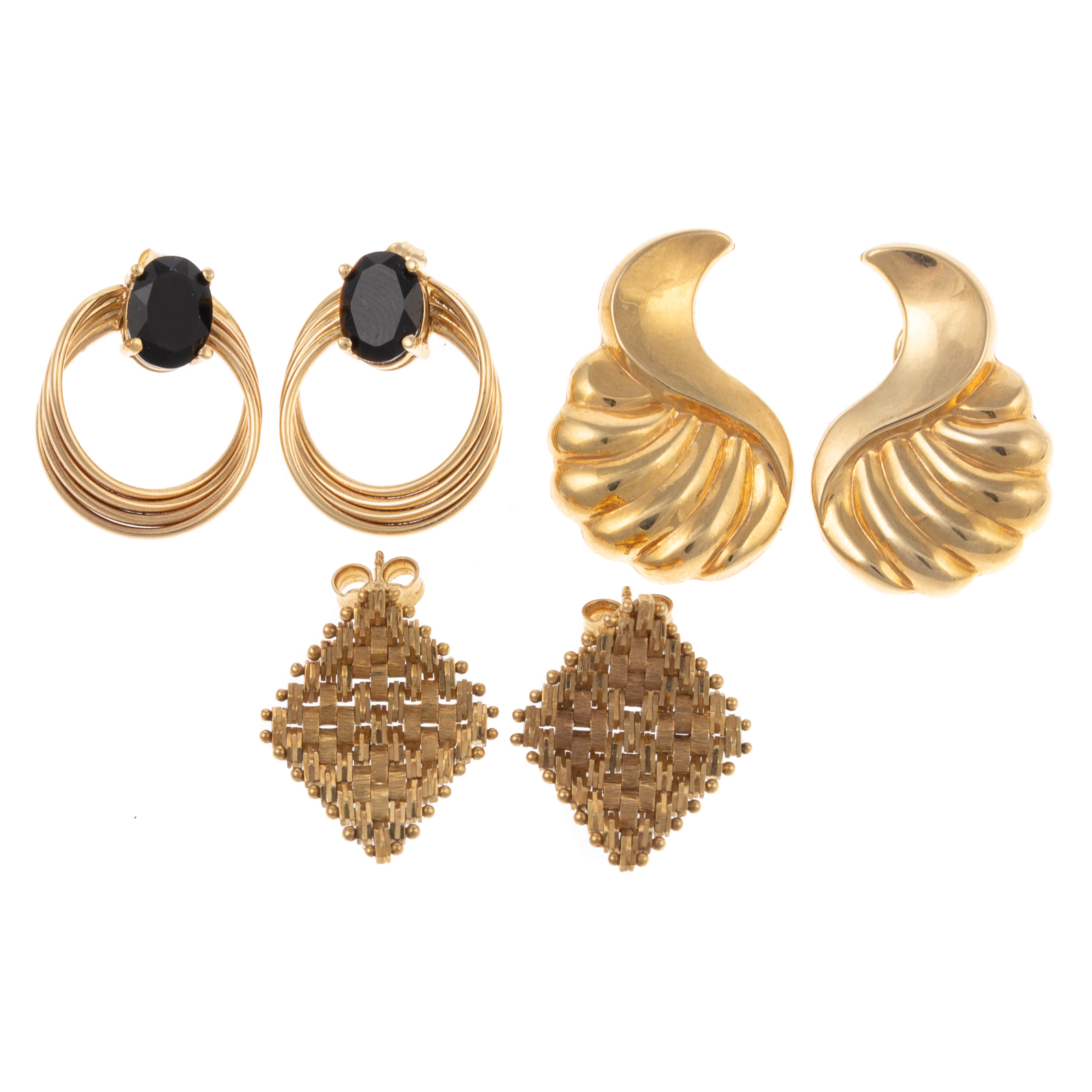 A TRIO OF 14K YELLOW GOLD EARRINGS