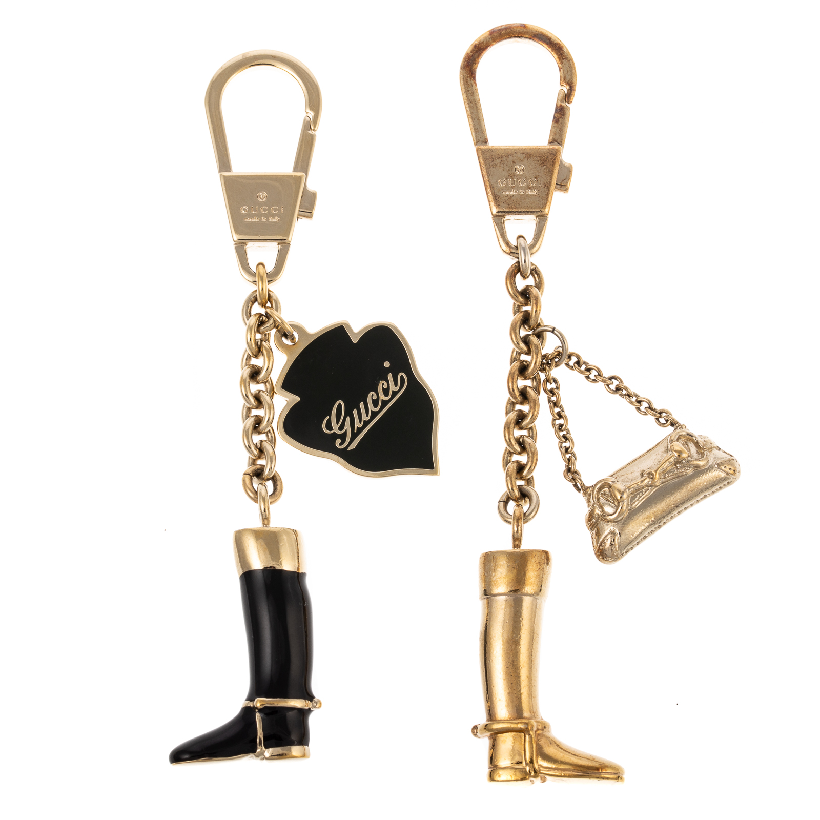 TWO GUCCI EQUESTRIAN BOOT KEYCHAINS