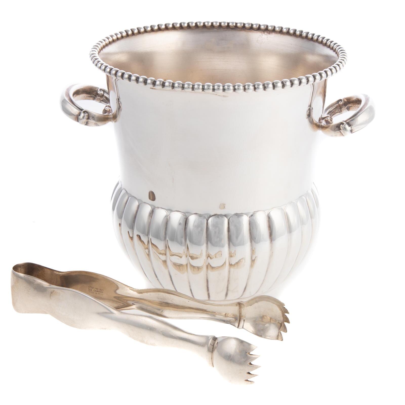 CAMUSSO STERLING ICE BUCKET & TONGS