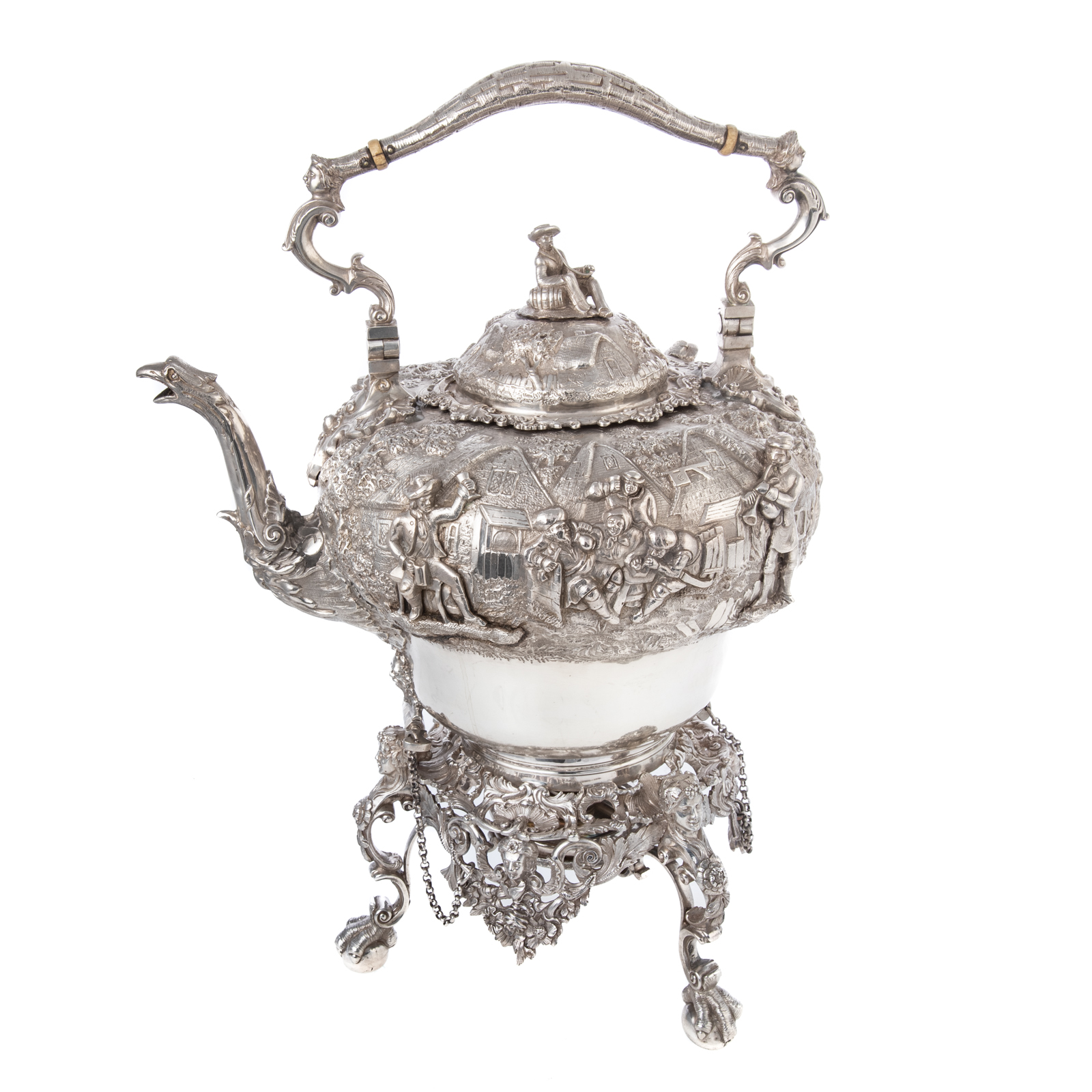 IMPRESSIVE VICTORIAN REPOUSSE KETTLE-ON-STAND
