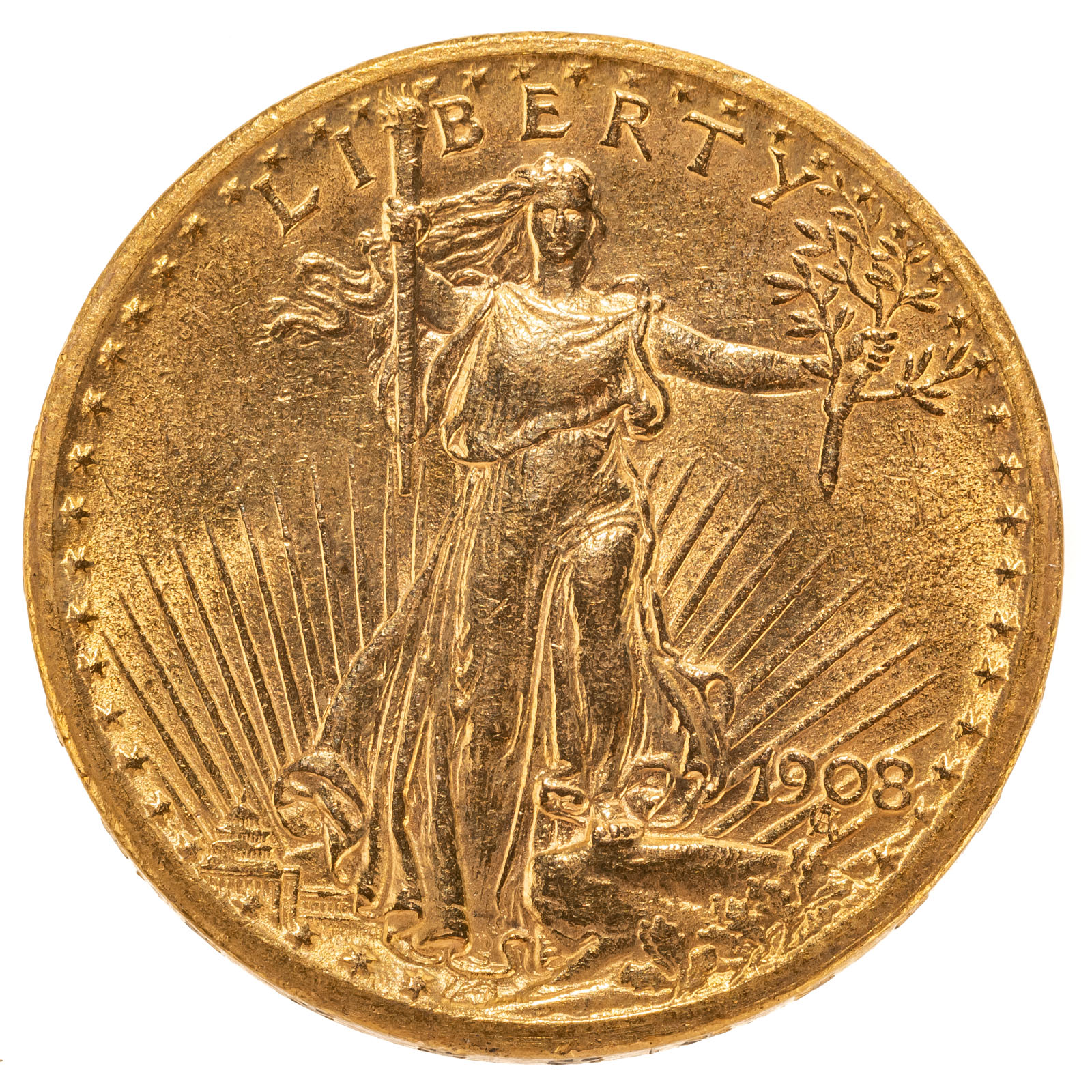 1908 NO MOTTO $20 ST. GAUDENS AU