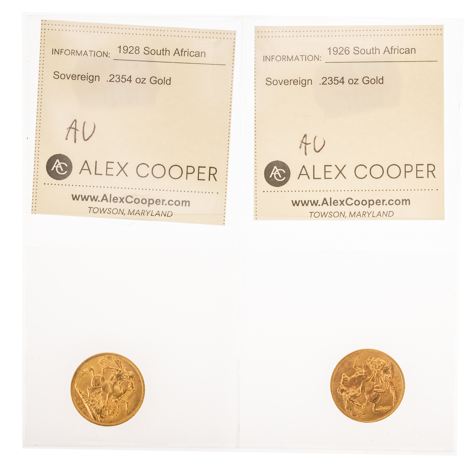 A PAIR OF AU SOUTH AFRICAN GOLD SOVEREIGNS