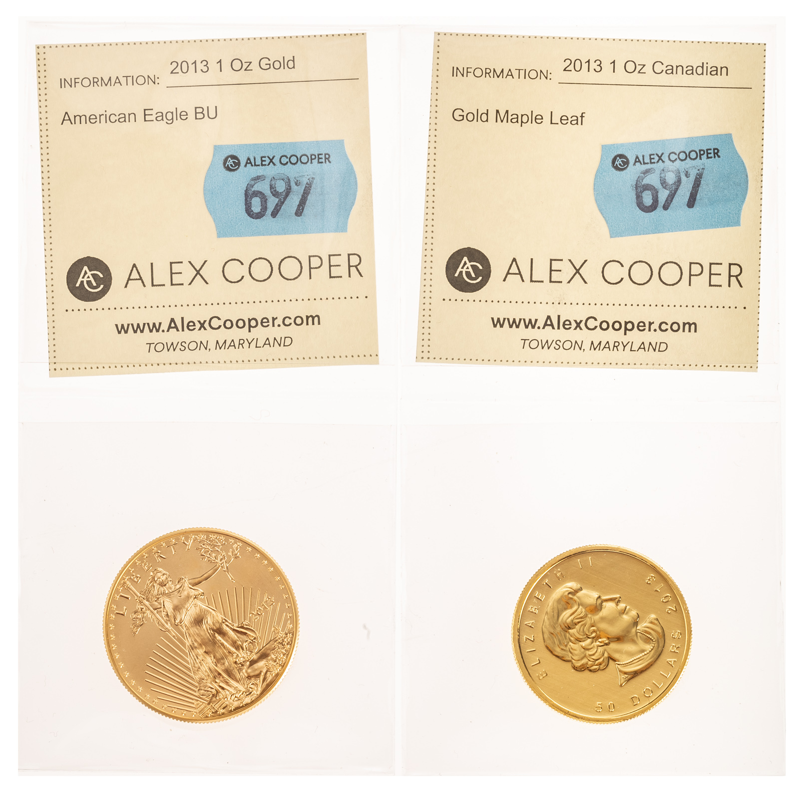 2013 - GOLD MAPLE LEAF & AMERICAN EAGLE,