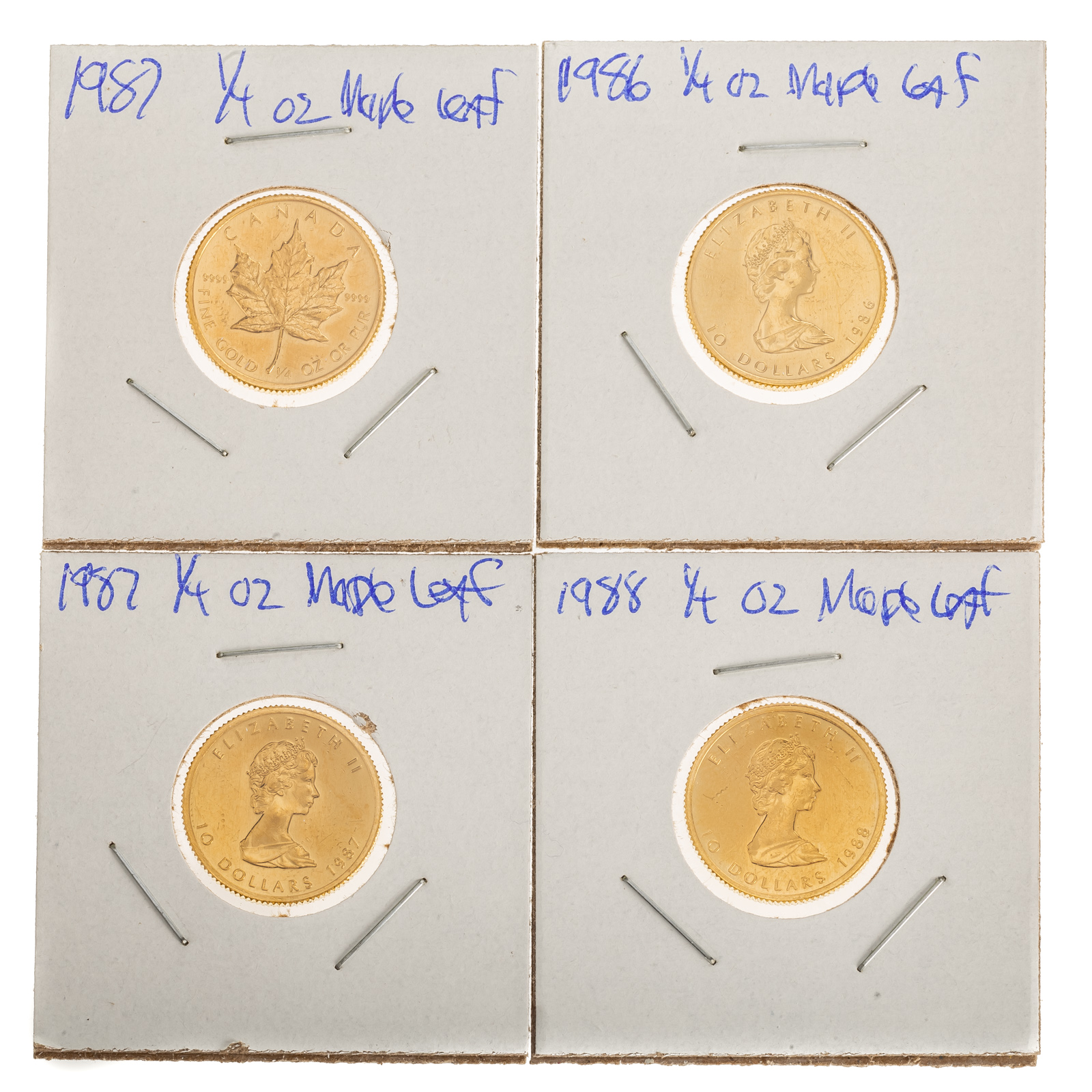 FOUR 1/4 OZ GOLD CANADIAN MAPLE LEAFS