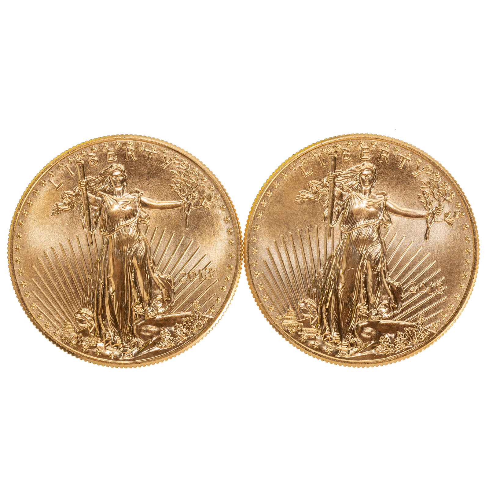 A PAIR OF 2013 1 OUNCE GOLD AMERICAN