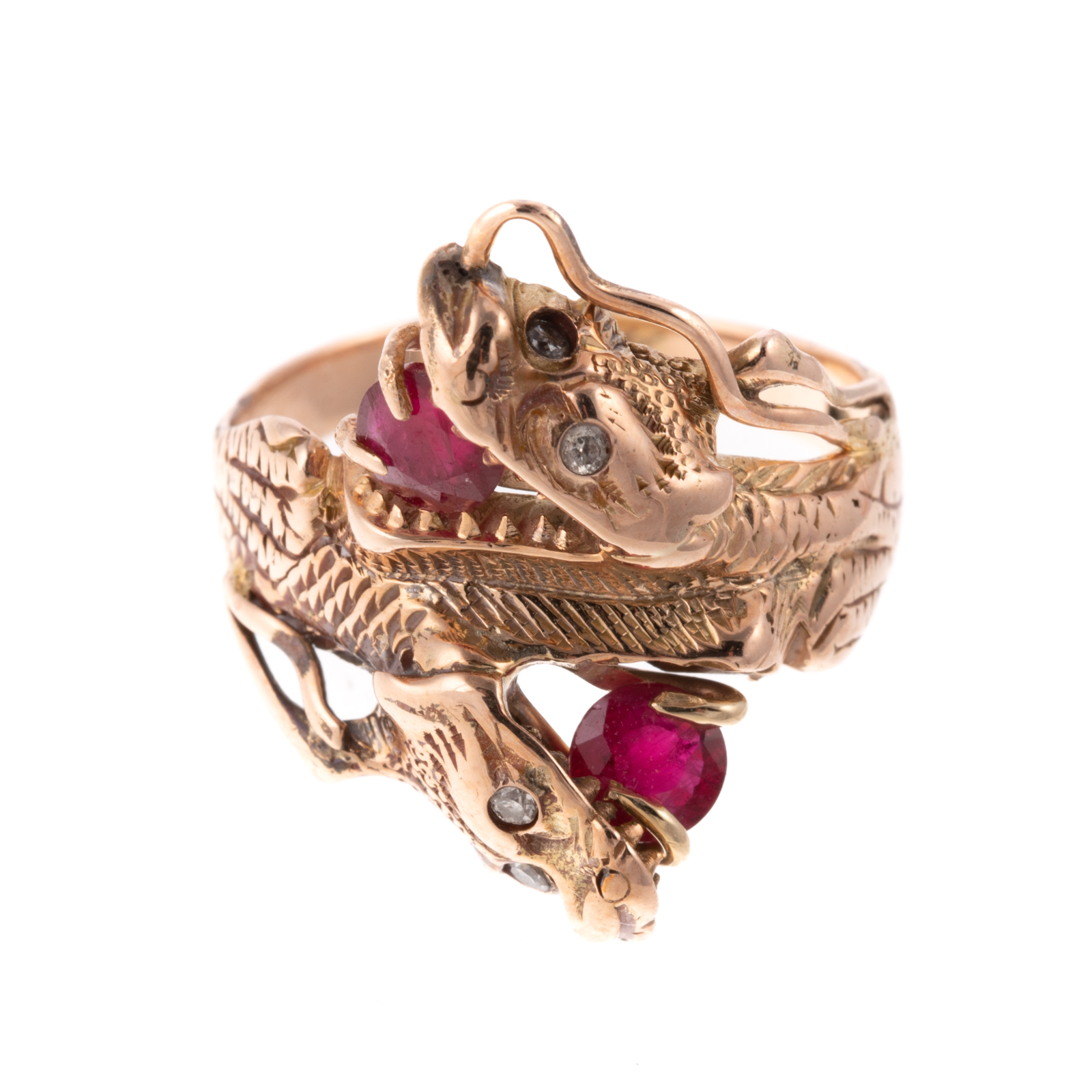 A DOUBLE-HEADED DRAGON RUBY RING