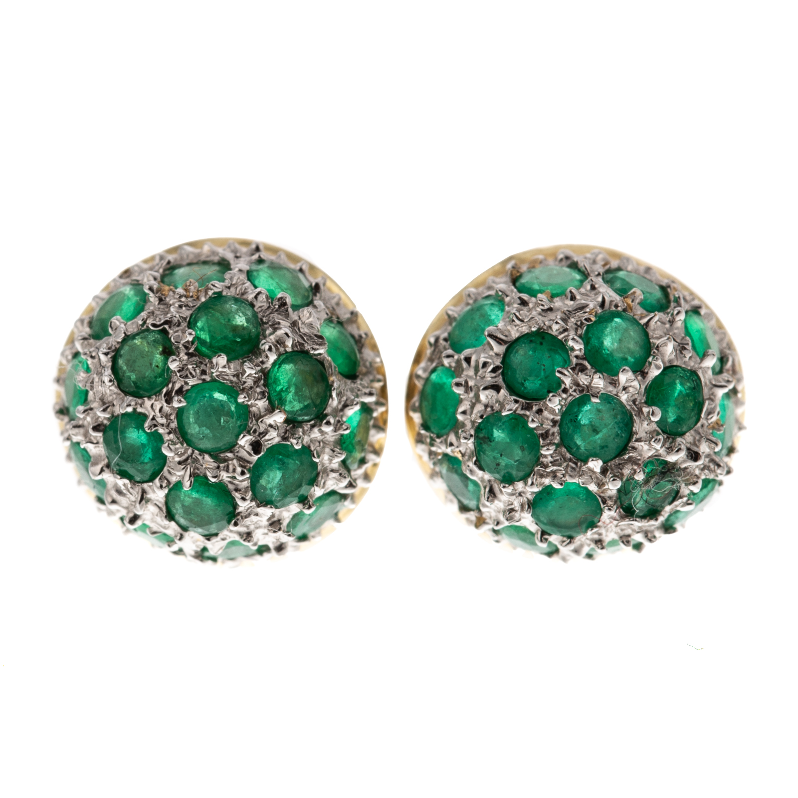 A PAIR OF EMERALD DOME STUD EARRINGS