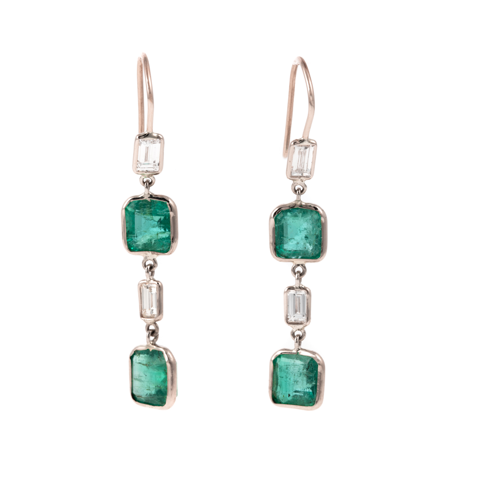 A PAIR OF BEZEL SET EMERALD & DIAMOND