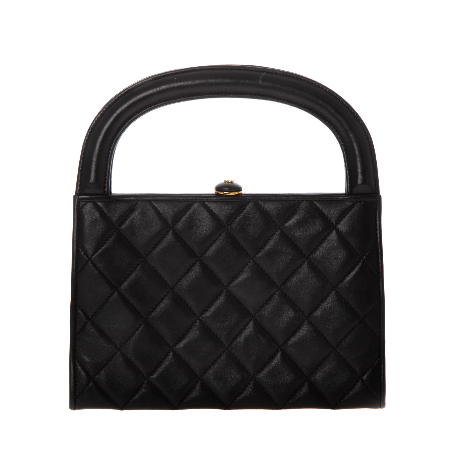 A CHANEL QUILTED TOP HANDLE A black