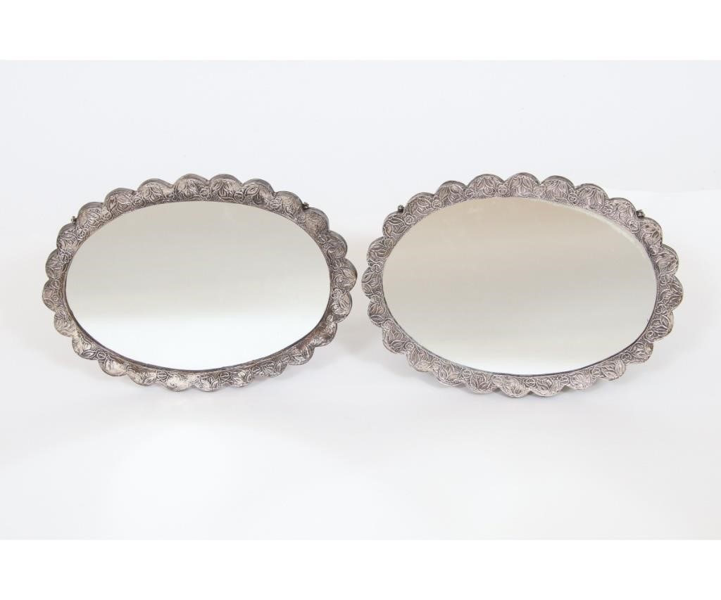 Pair of Turkish silver mirrors,