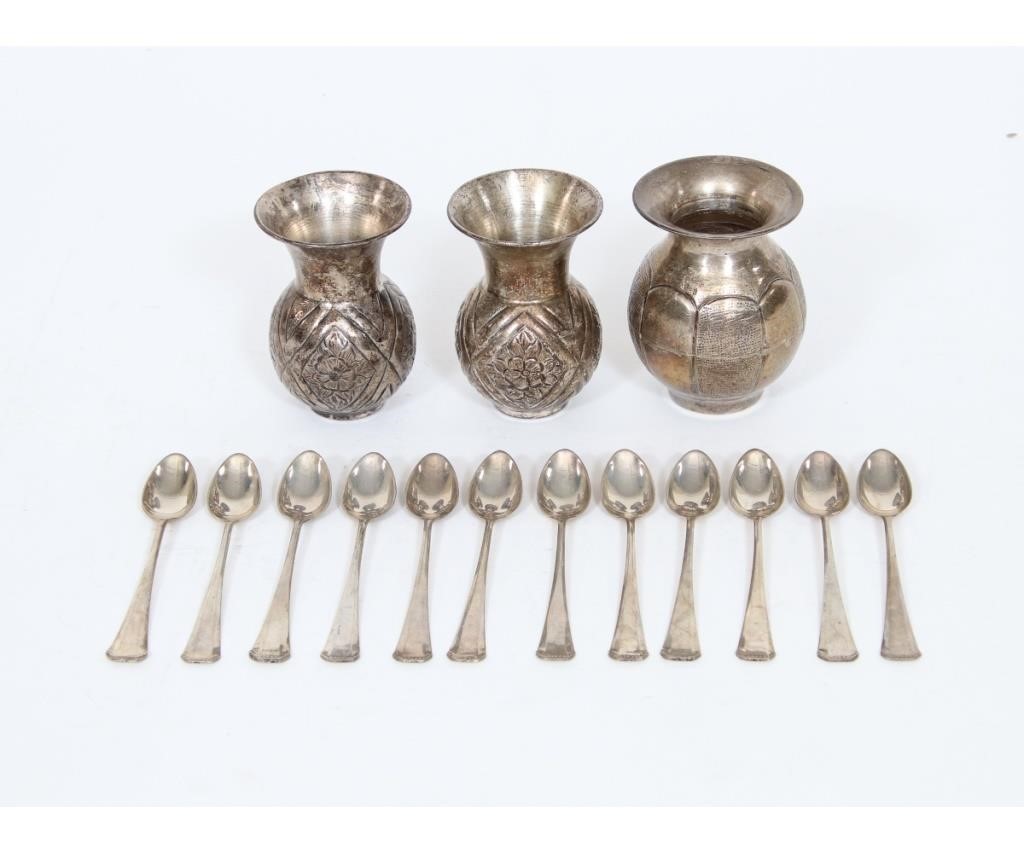 Three Turkish silver small vases,