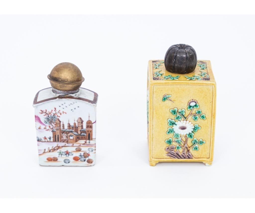 Two Chinese porcelain tea caddies,