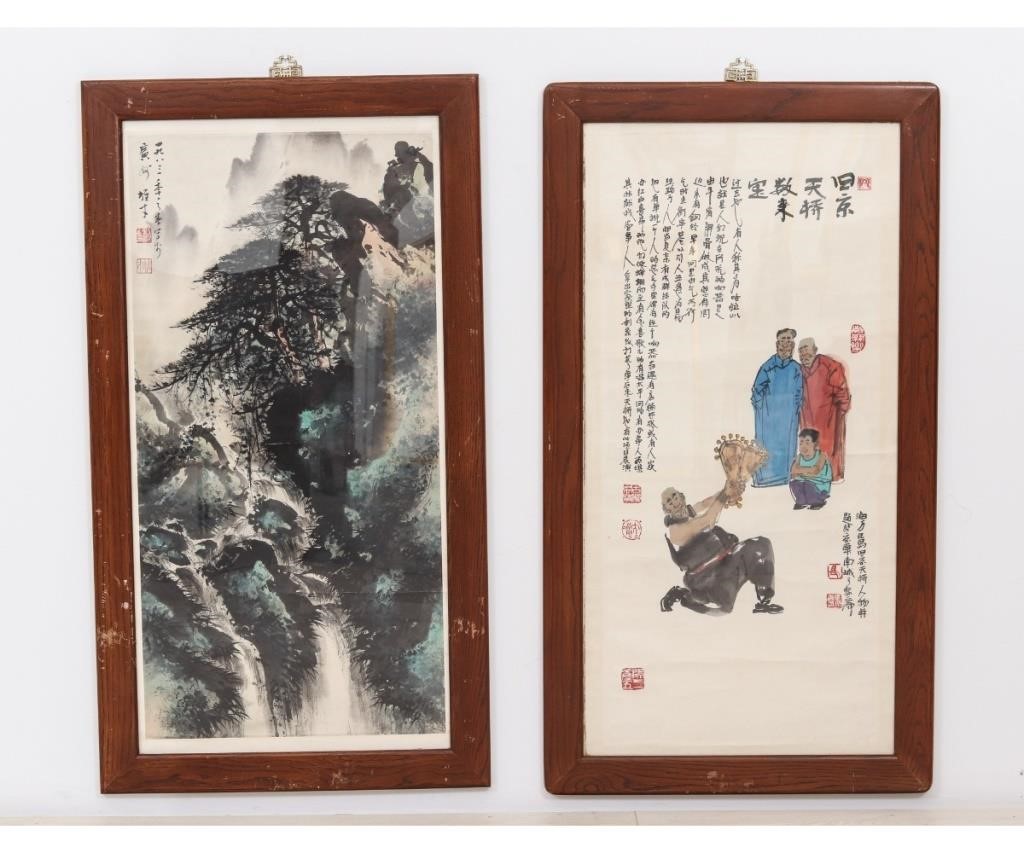 Two oak framed Chinese watercolors  28a7b1