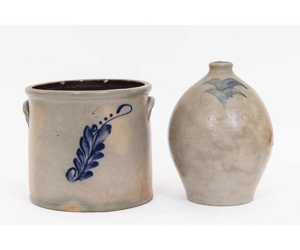Two-gallon ovid stoneware jug; together