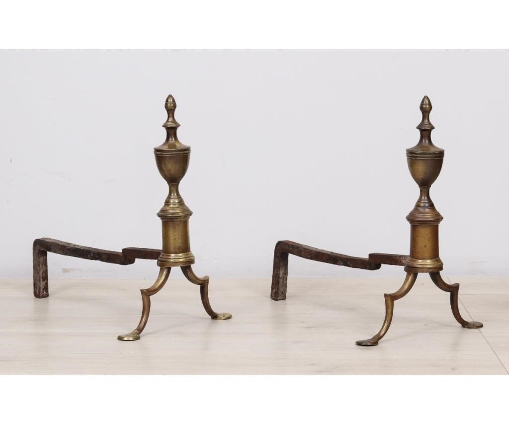 Pair of Federal brass andirons,