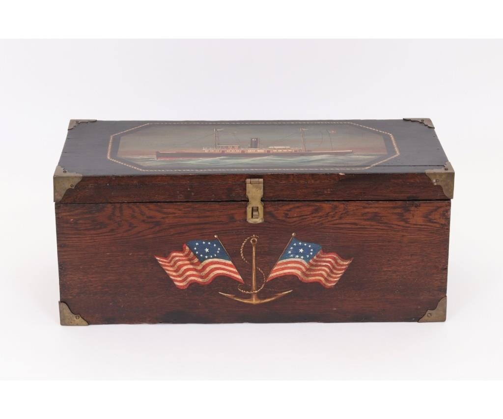 Oak nautical storage box, the lid