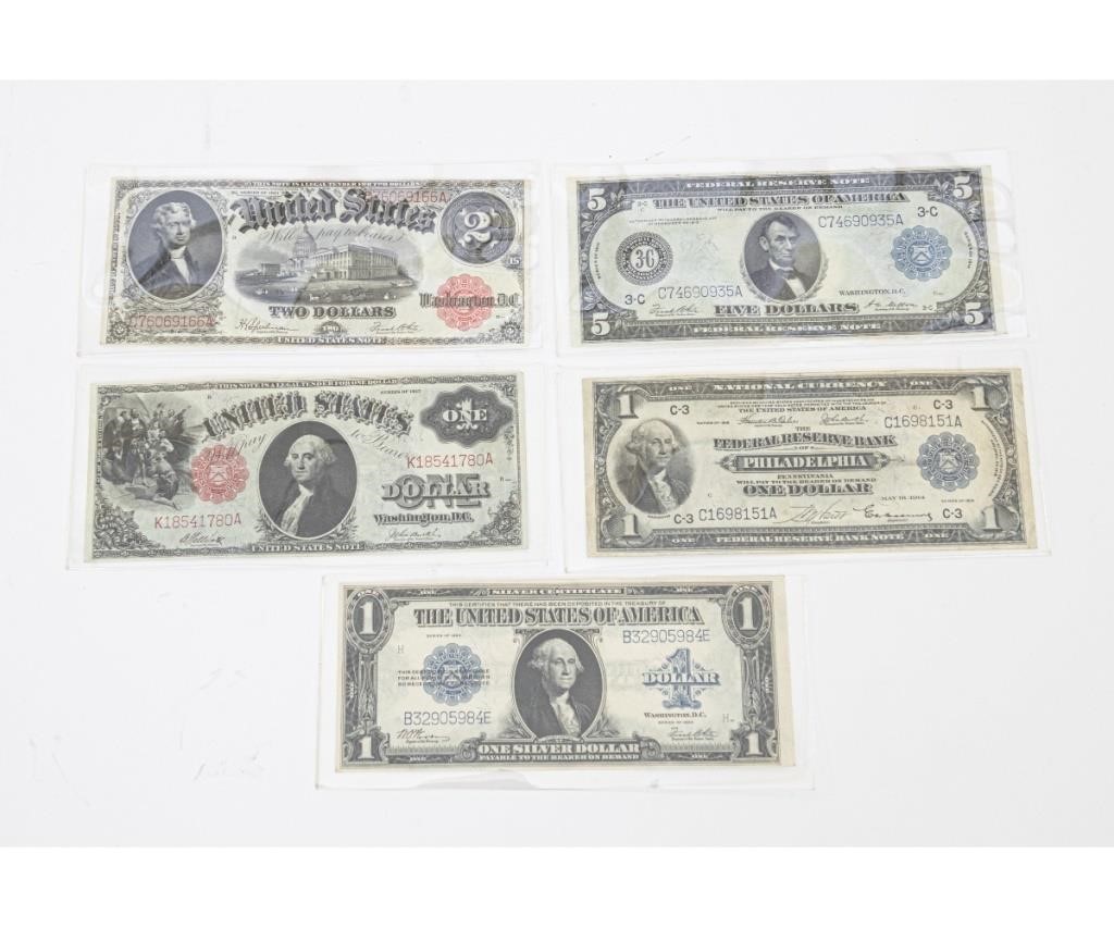 1914 5 Federal Reserve note AU  28aaea
