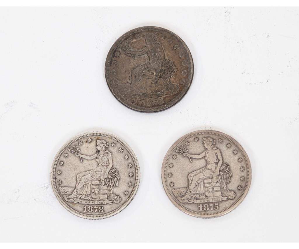 Three Silver Trade dollars, 1875 (S);