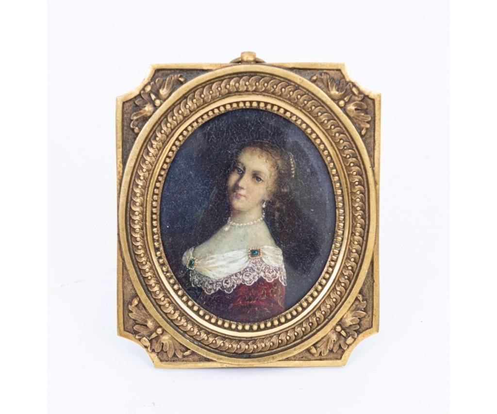French miniature oval oil portrait 28aaef