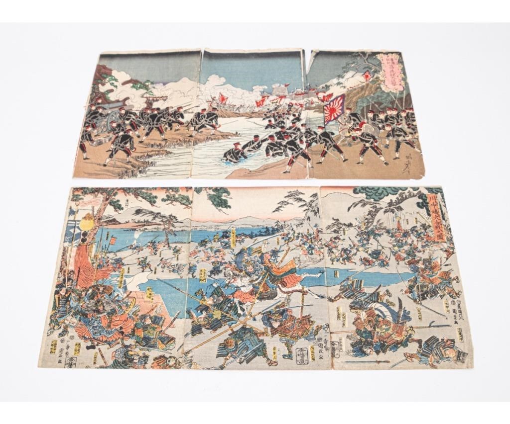 Two Japanese Triptic woodblock