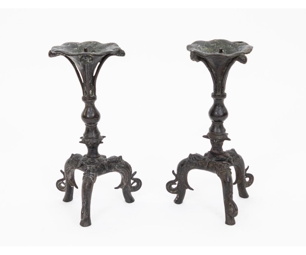 Pair of Chinese Ming bronze pricket