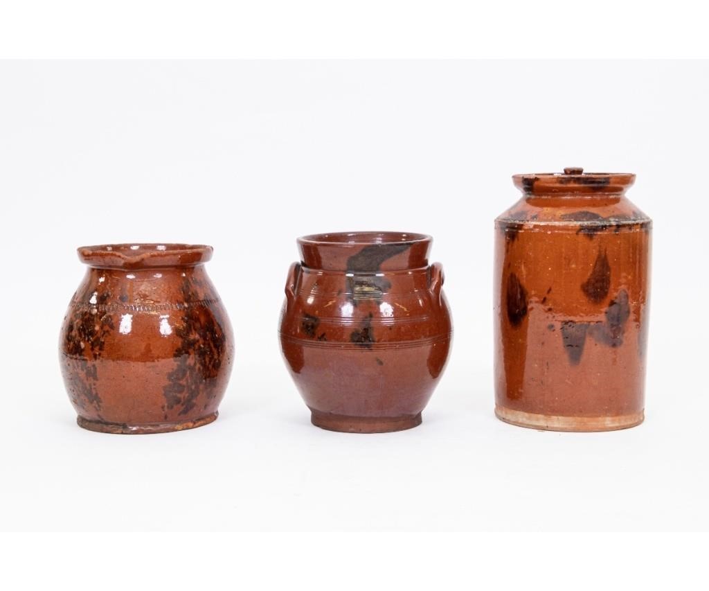 Three pieces of redware to include