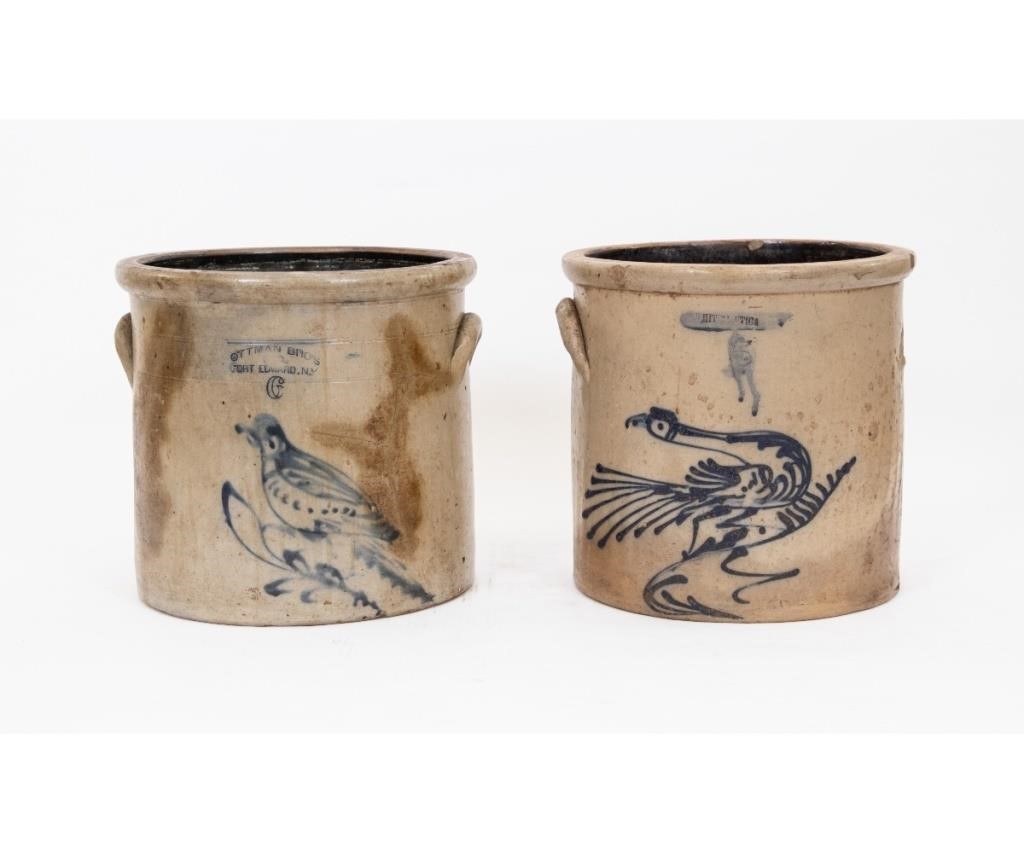 Two large stoneware crocks, a six gallon