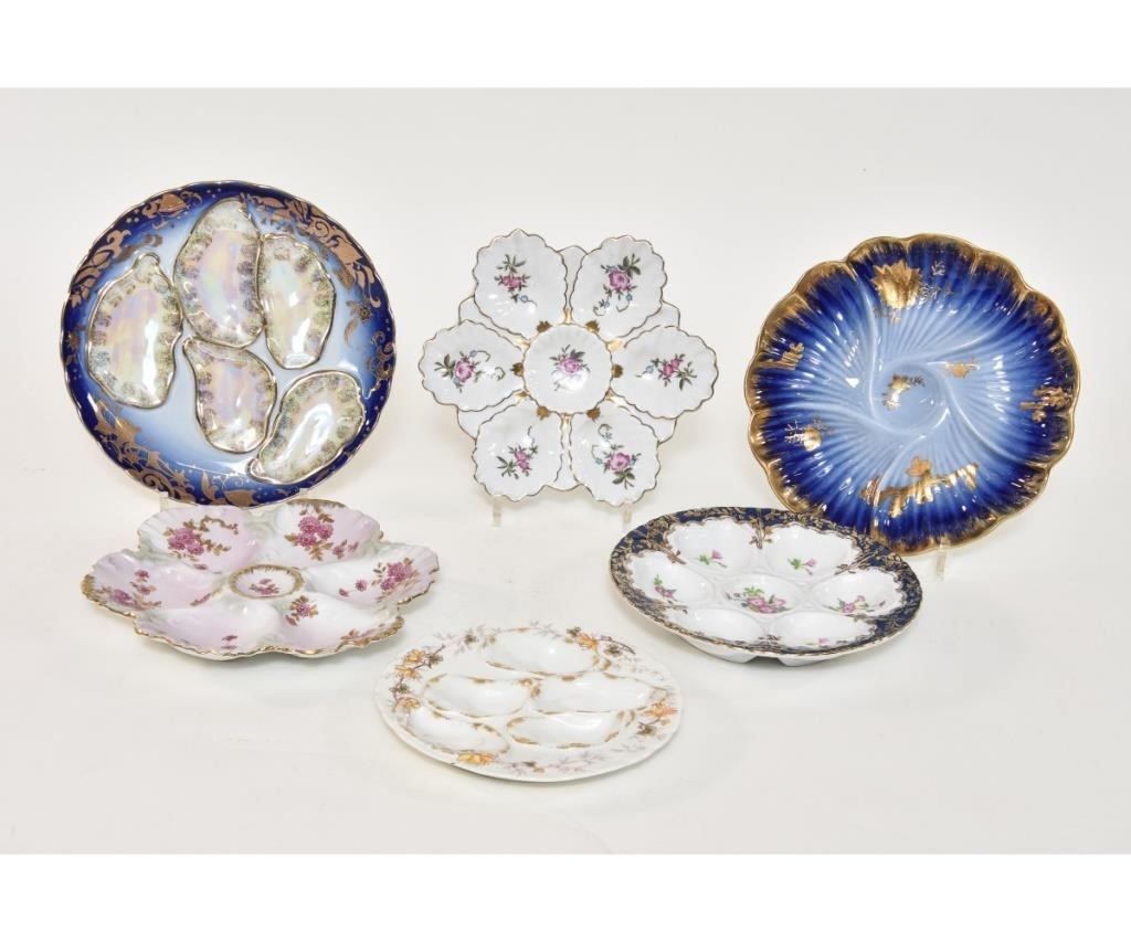 Six colorful Limoges oyster plates,