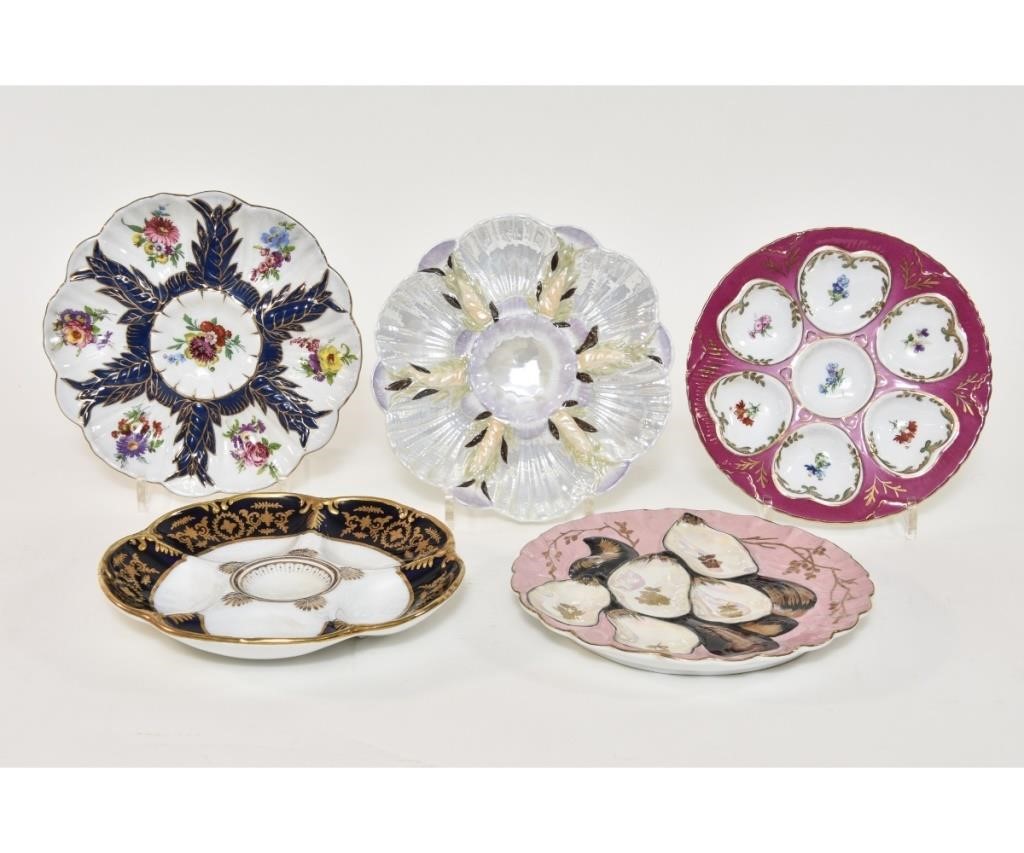 Five colorful Limoges oyster plates,
