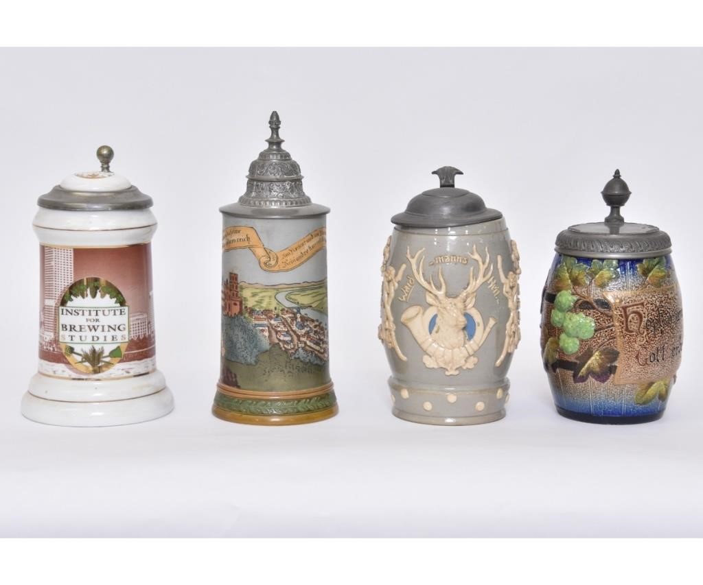 Four German steins, the largest