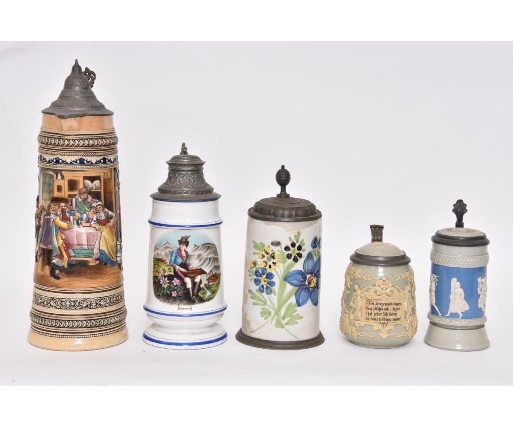 Five German steins to include a 28accb