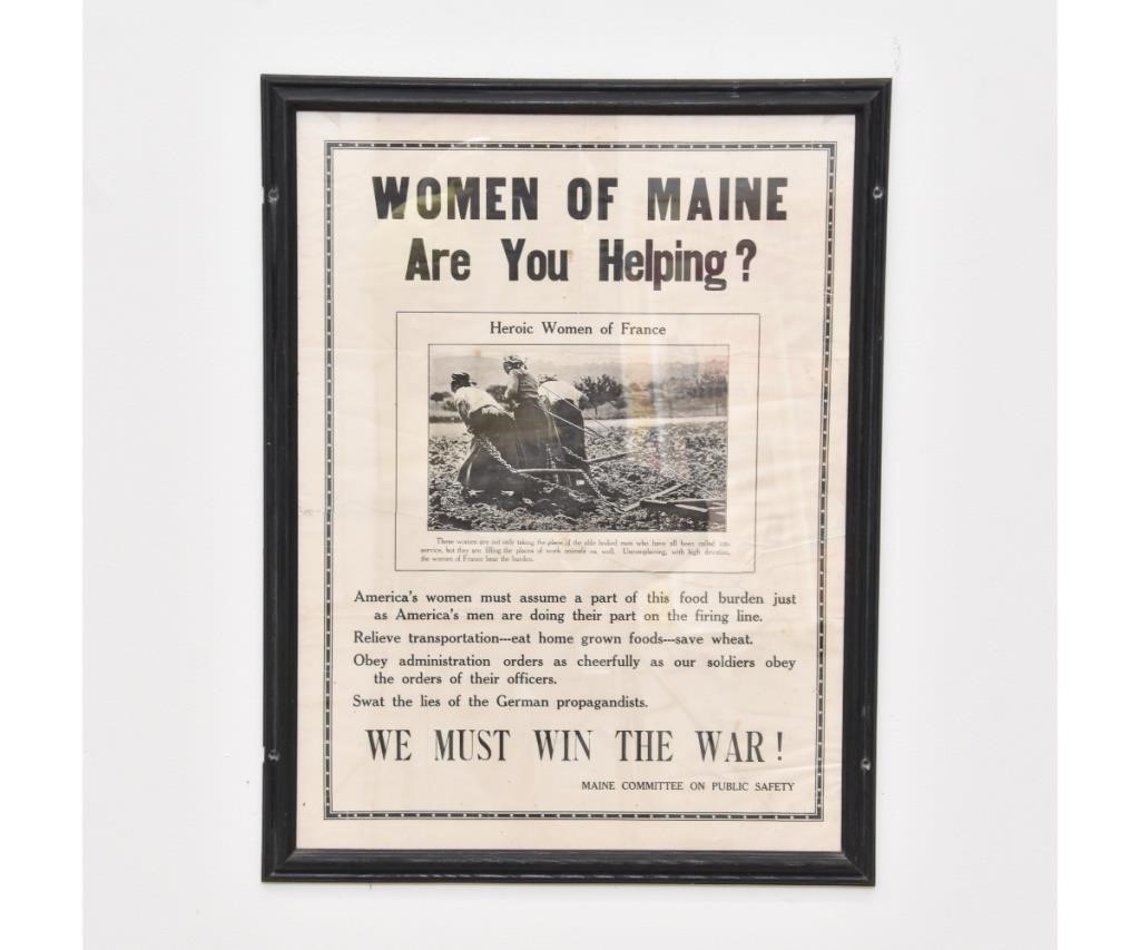 Framed WWI poster titled "Women