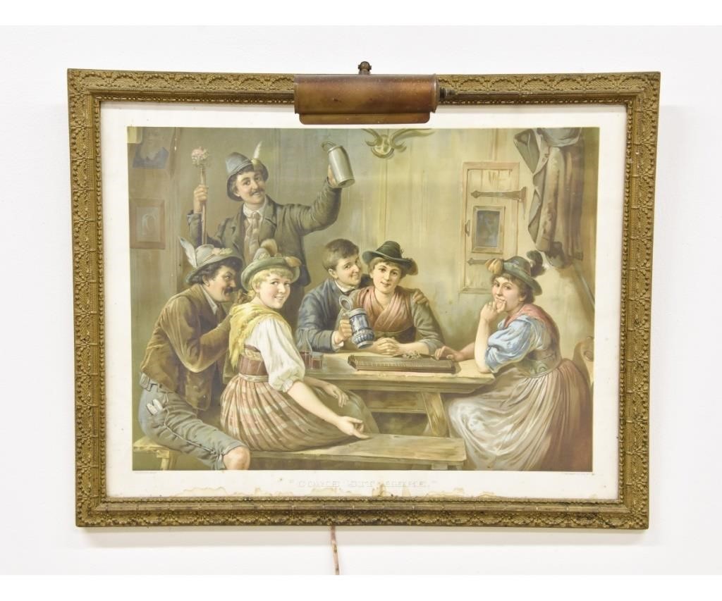 Framed German beer drinking lithograph