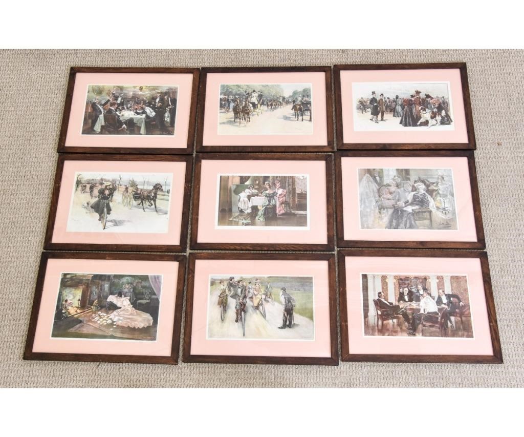 Nine framed and matted lithographs  28ad34