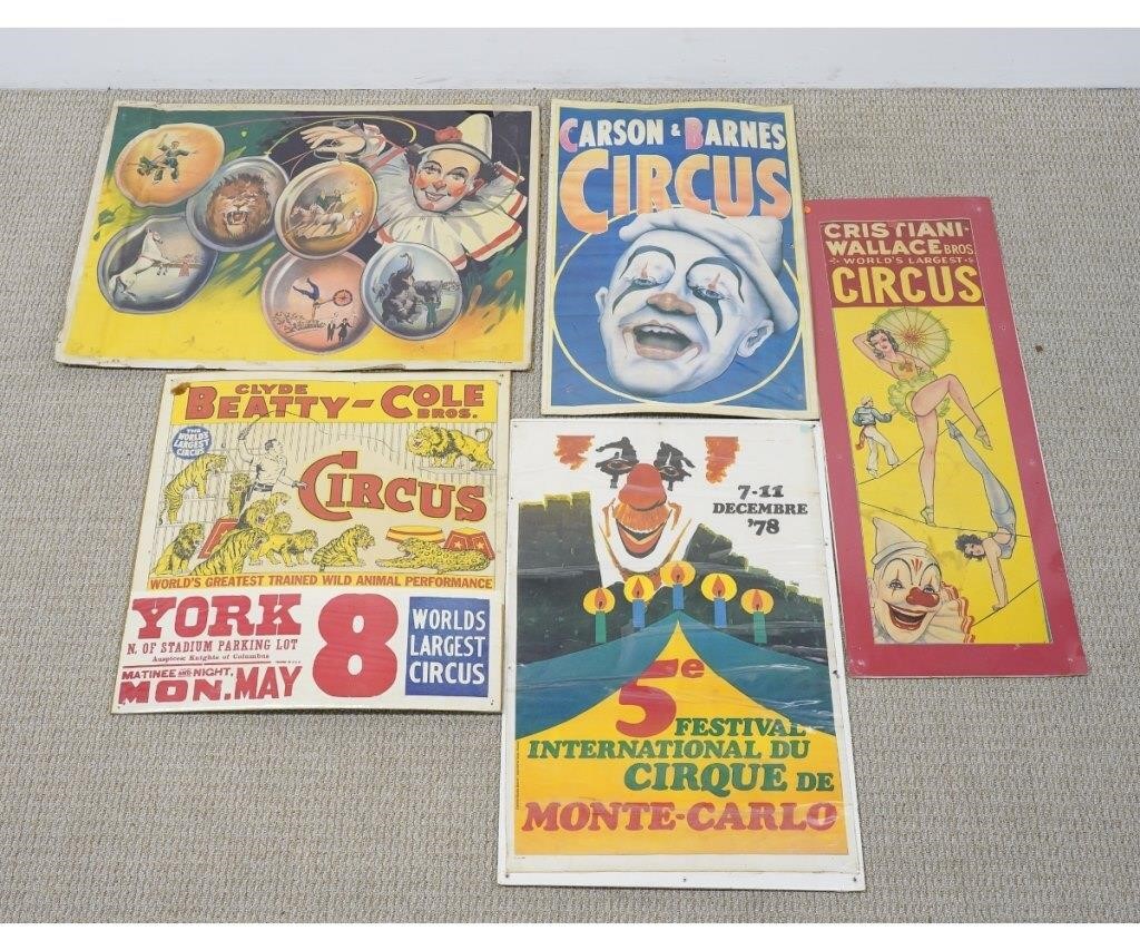 Five circus posters including Carson 28ad45