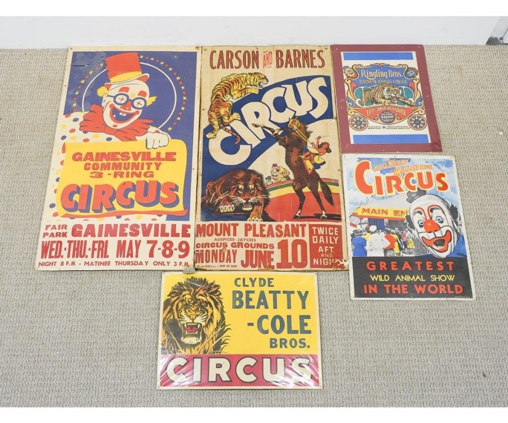 Five circus posters to include Gainesville