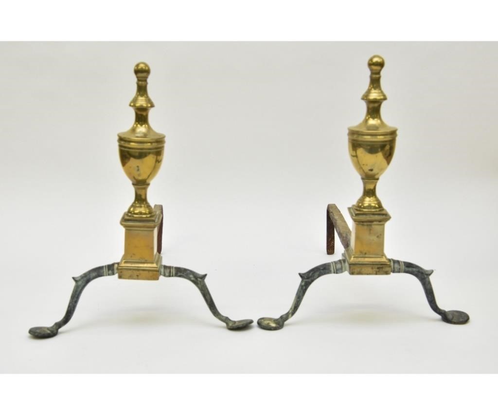 Pair of federal brass andirons, circa