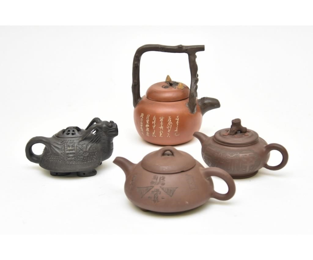 Four Chinese pottery teapots, all