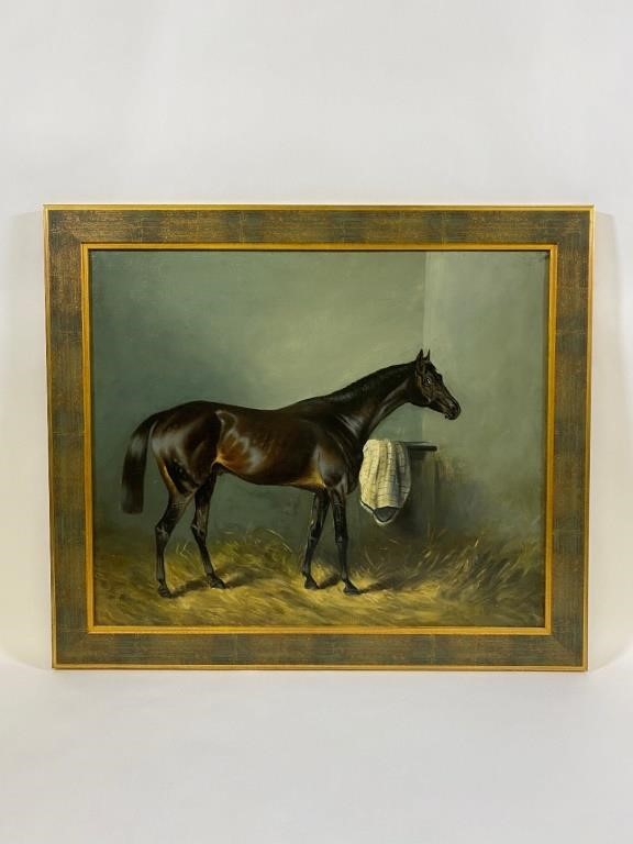 Oil on canvas equine portrait of a thoroughbred