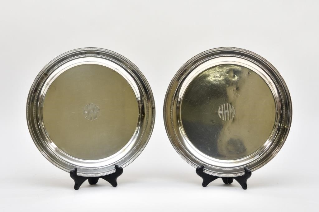 Pair of sterling silver plates by Gorham,