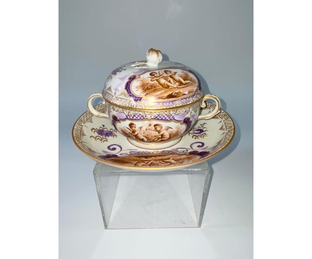 Sevres covered soup bowl and saucer,