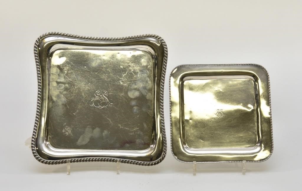 Two sterling silver trays largest 28b141