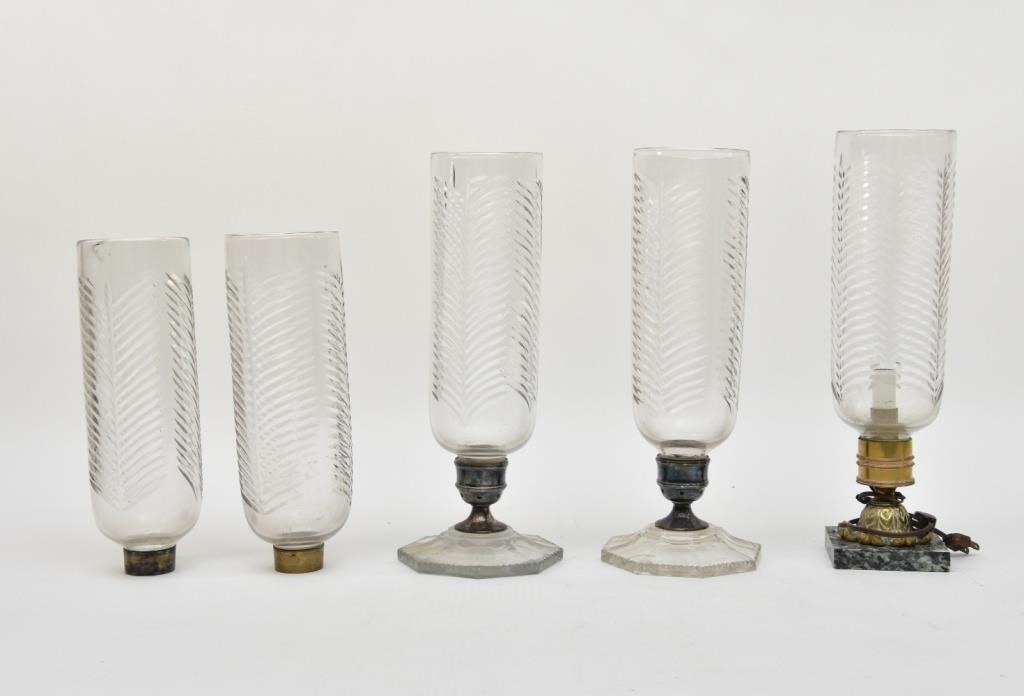 Five fern decorated glass shades each