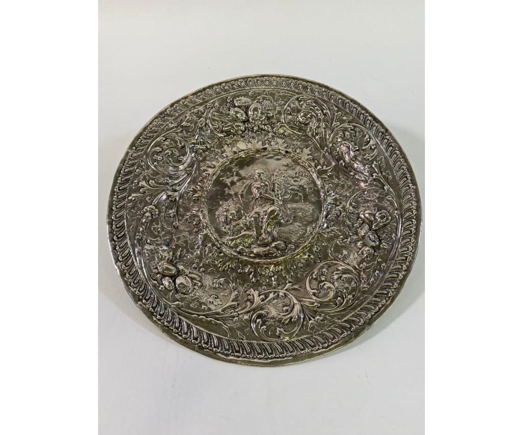 Silver repousse plate inscribed 28b14f
