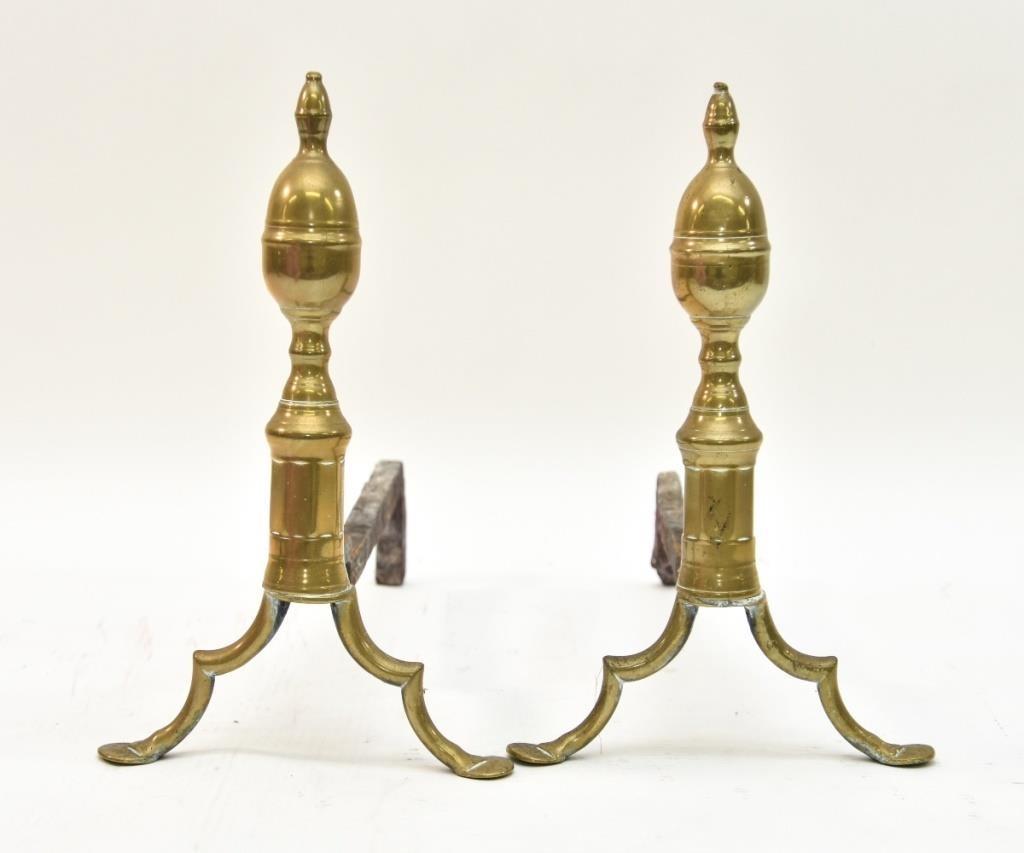 Pair of brass lemon top andirons  28b1ec