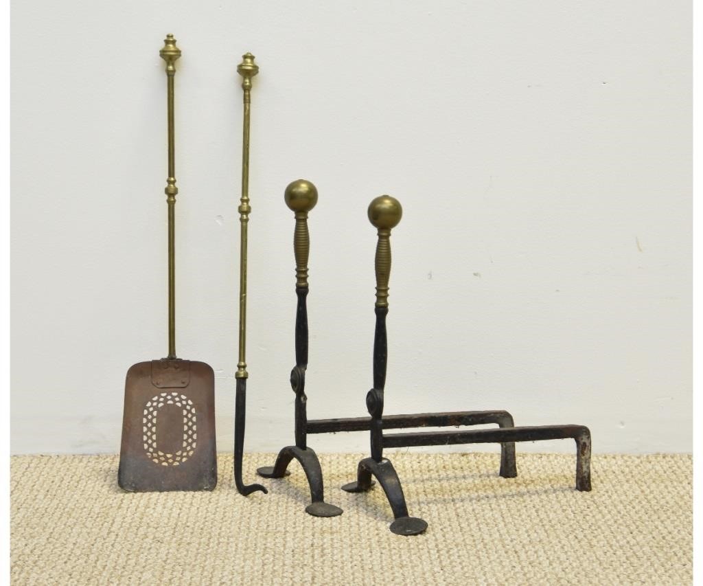 Pair of early wrought and brass