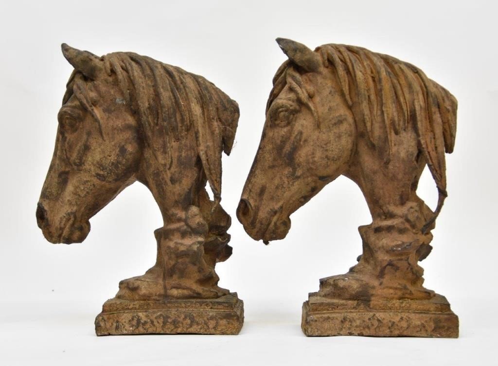 Pair of vintage cast iron horse head