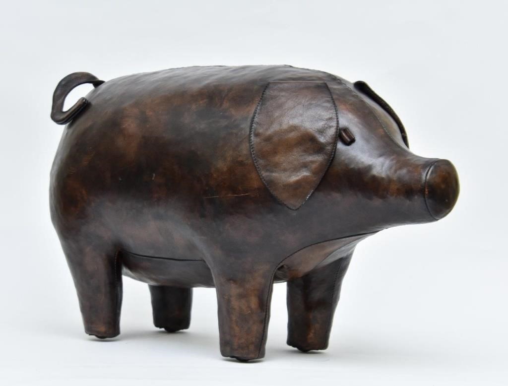 Leather pig footstool, purchased